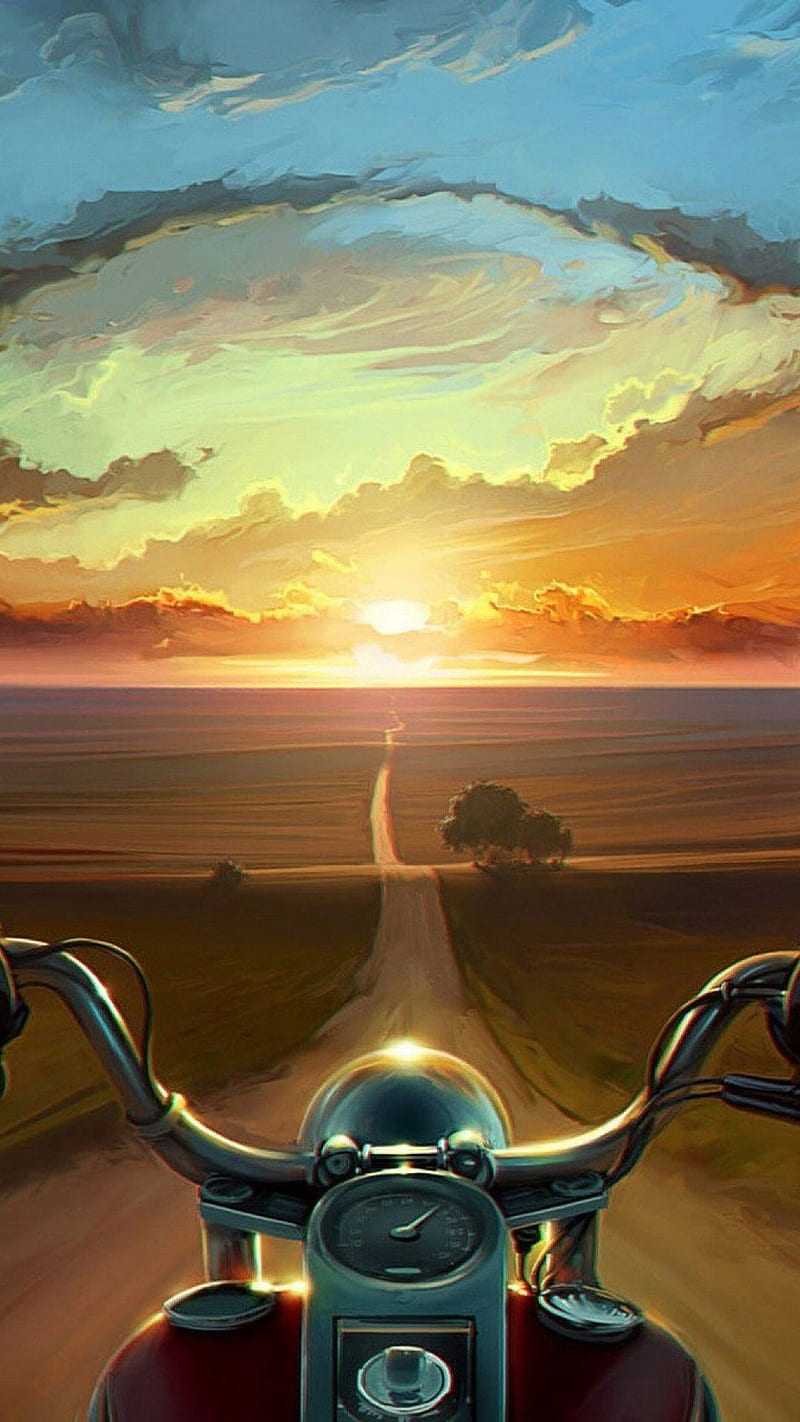Harley Sunset, motorcycle, highway, HD phone wallpaper