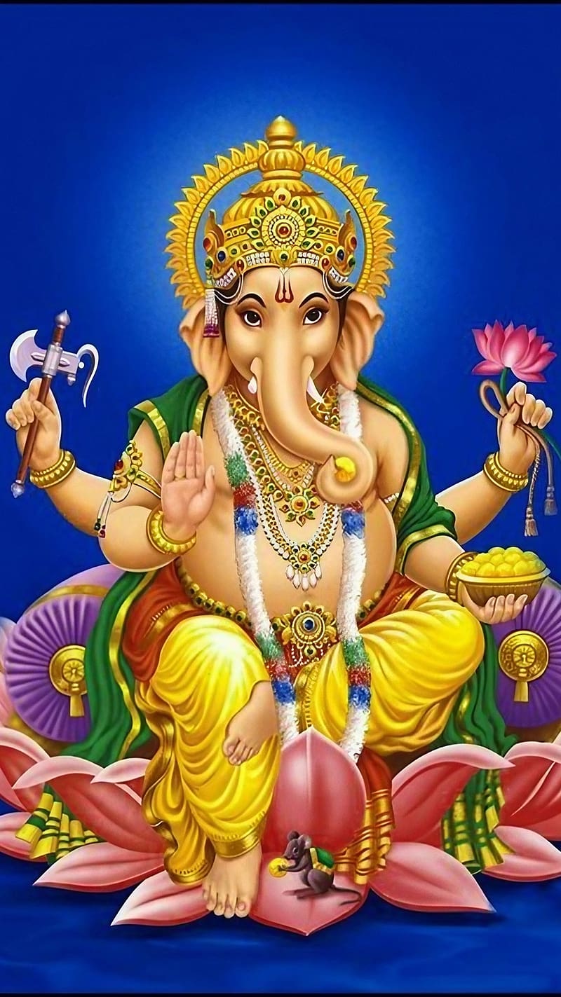 Ganpati Bappa Ke, Blue Background, lord, god, ganpati bappa, HD phone wallpaper