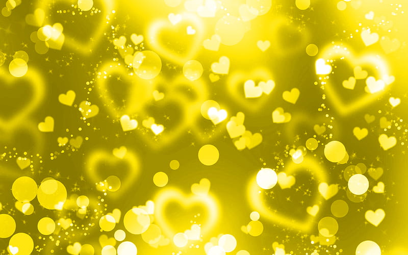 Yellow glare hearts yellow glitter background, creative, love concepts,  abstract hearts, HD wallpaper | Peakpx
