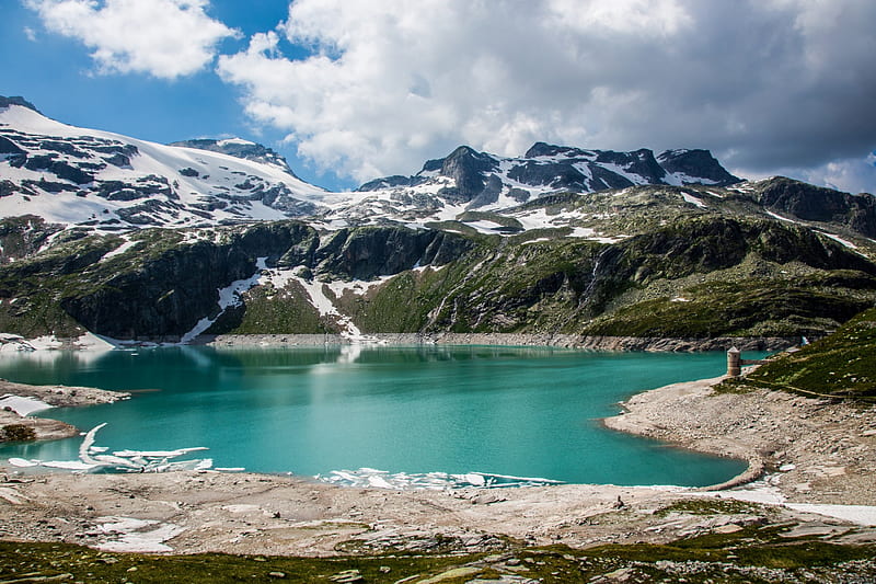 Mountain Lake, mountais, emerald, snowy, lake, HD wallpaper