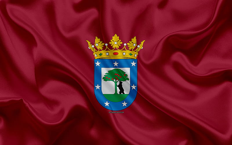 Flag of Madrid silk texture, Spanish city, burgundy silk flag, flag of the Spanish capital, Madrid flag, Spain, art, Europe, Madrid, HD wallpaper