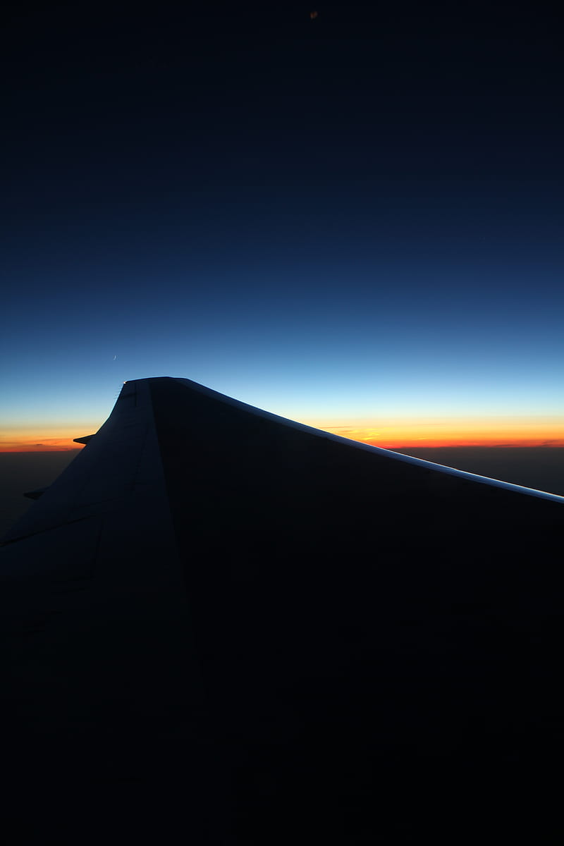 wing, dark, sky, twilight, horizon, plane, HD phone wallpaper