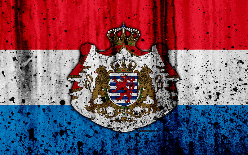 Luxembourg flag grunge, flag of Luxembourg, Europe, national symbols, Luxembourg, coat of arms, HD wallpaper