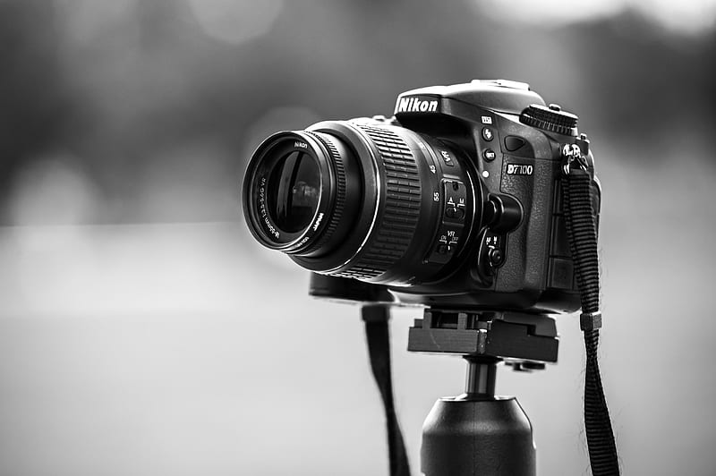 camera, objective, lens, black and white, HD wallpaper