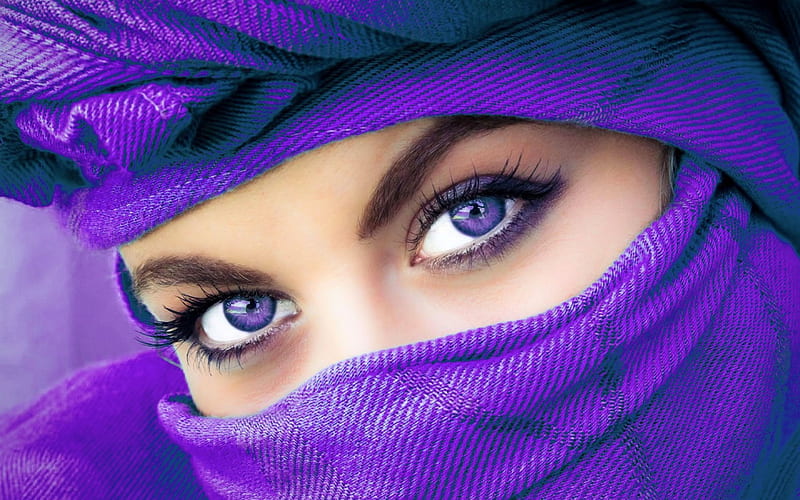 Woman in Purple, veil, veiled, bonito, woman, graphy, girl, purple, serene, face, HD wallpaper