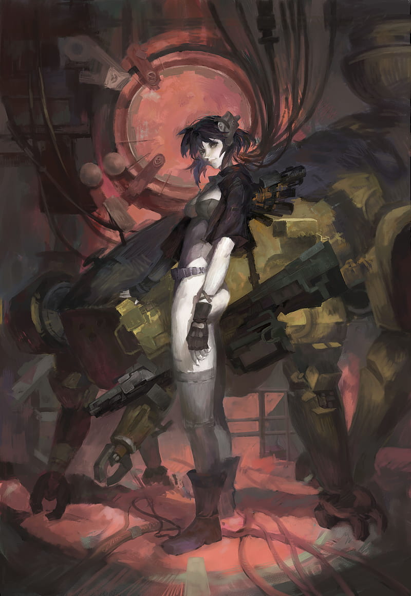 beautiful cyberpunk anime style illustration of motoko