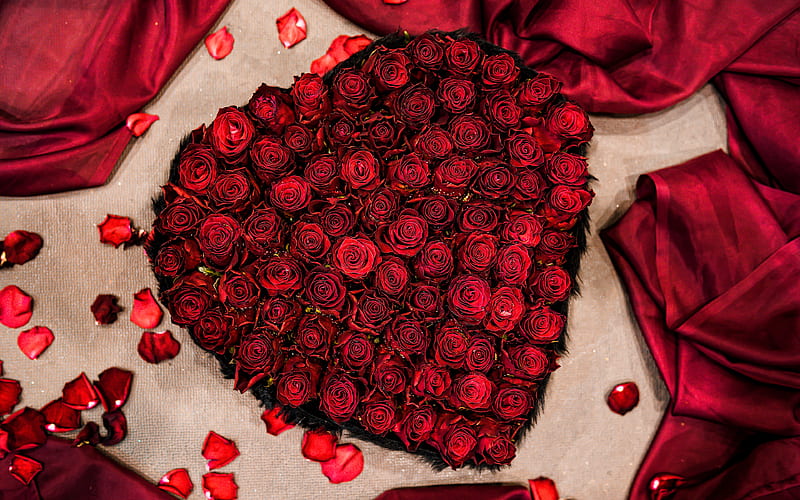 Conceptos de amor de corazón de rosas rojas, ramo de rosas rojas, flores  hermosas, Fondo de pantalla HD | Peakpx
