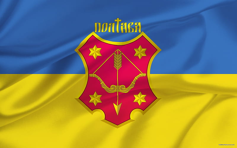 flag of ukraine, coat of arms poltava, ukraine, poltava, HD wallpaper