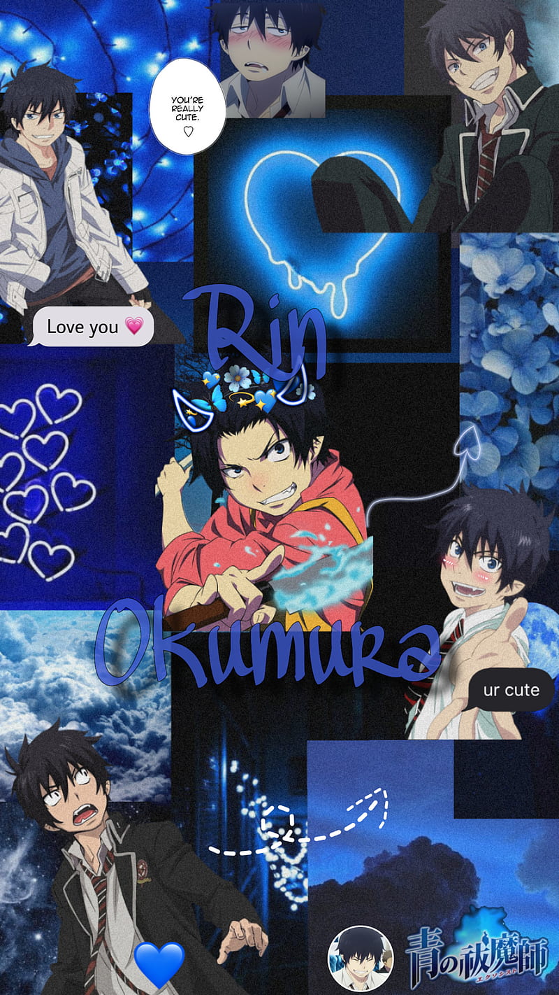 Rin Okumura, aesthetic, anime, blue, blue exorcist, cute, exorcist, love, HD phone wallpaper