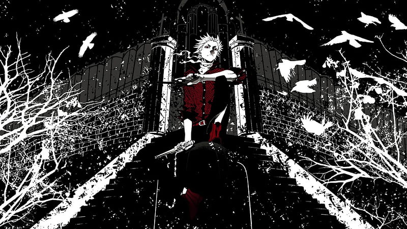Monochrome, red, male, guy, manga, black and white, birds, stairs, short  hair, HD wallpaper | Peakpx