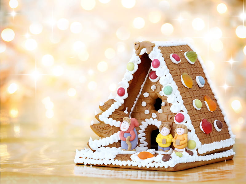 Gingerbread House, pretty, house, bonito, magic, xmas, sweet, graphy, bokeh, gingerbread, magic christmas, beauty, happy holidays, lovely, holiday, christmas, houses, colors, new year, happy new year, cookies, cute, merry christmas, HD wallpaper