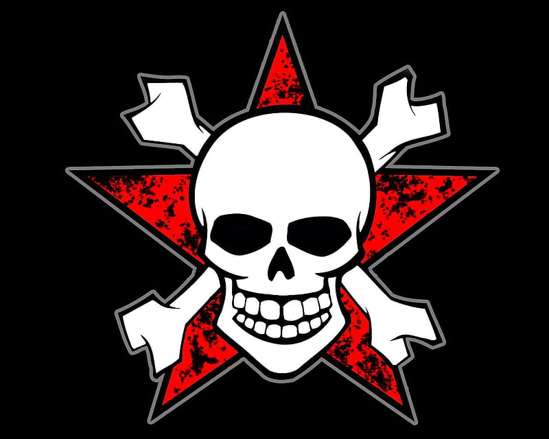 SKULL AND RED STAR, red, death, black, abstract, bones, skull, star, HD wallpaper