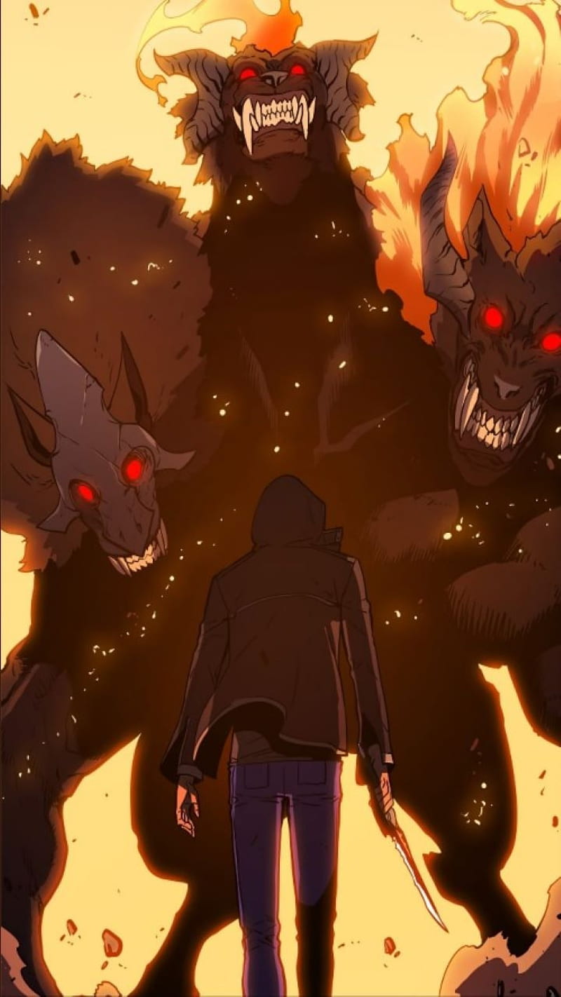 Solo Leveling, adventure, badass, cerberus, manga, power, punch, shonen, shounen, wizard, HD phone wallpaper