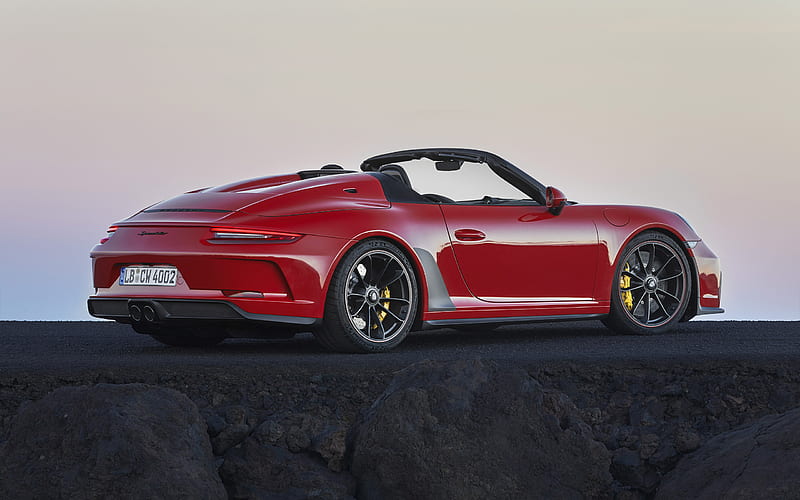 Porsche 911 Speedster, 2019, rear view, red sports coupe, exterior, German sports cars, Porsche, HD wallpaper