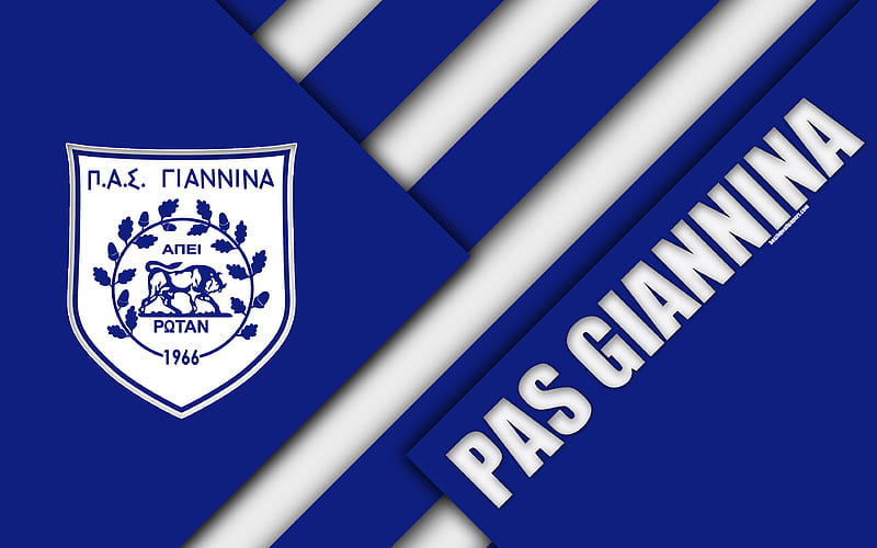 PAS Giannina FC Ioannina, white blue abstraction, logo, material design, Greek football club, Super League, Greece, Superleague Greece, HD wallpaper