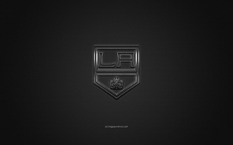 Los Angeles Kings, American hockey club, NHL, silver logo, gray carbon fiber background, hockey, Los Angeles, California, USA, National Hockey League, Los Angeles Kings logo, HD wallpaper