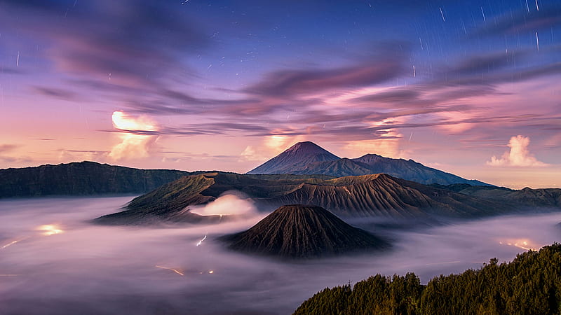 Mount Bromo Mountain Volcano Landscape With Fog Nature, HD wallpaper