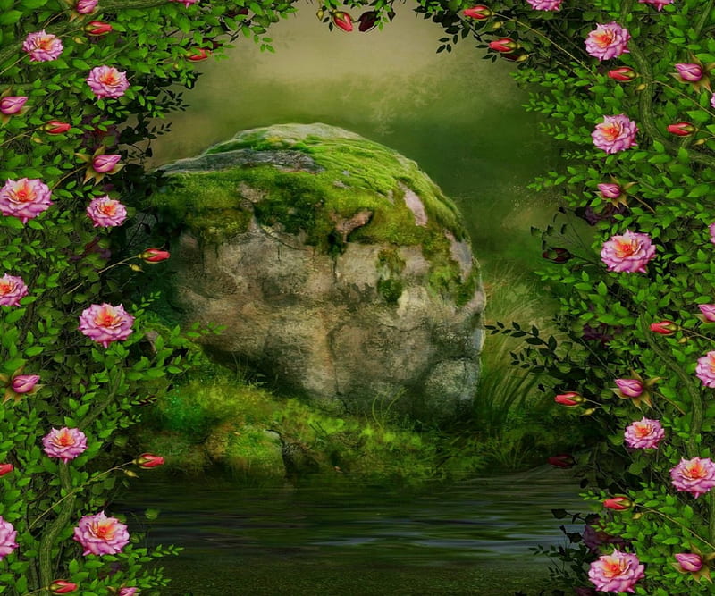 ✫Rocks of Stability✫, rocks, stunning, premade BG, creeping plants, softness beauty, attractions in dreams, bonito, stones, stock , flowers, lovely flowers, streams, resources, love four seasons, creative pre-made, rocks of stability, roses, solid stones, backgrounds, nature, HD wallpaper