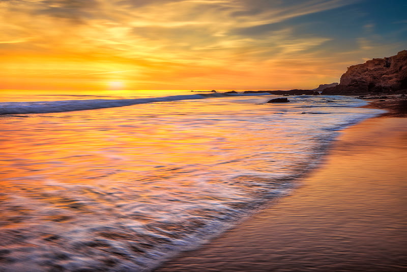 California Ocean New Port Beach Long Exposure , ocean, sunset, sunrise, nature, long-exposure, sky, HD wallpaper