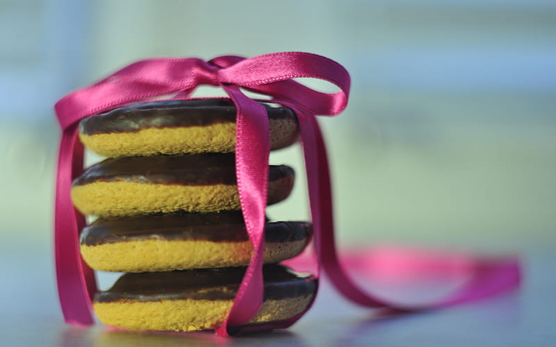 Cookies, purple, food, chocolate, ribbon, biscuits, pink, sweet, HD wallpaper