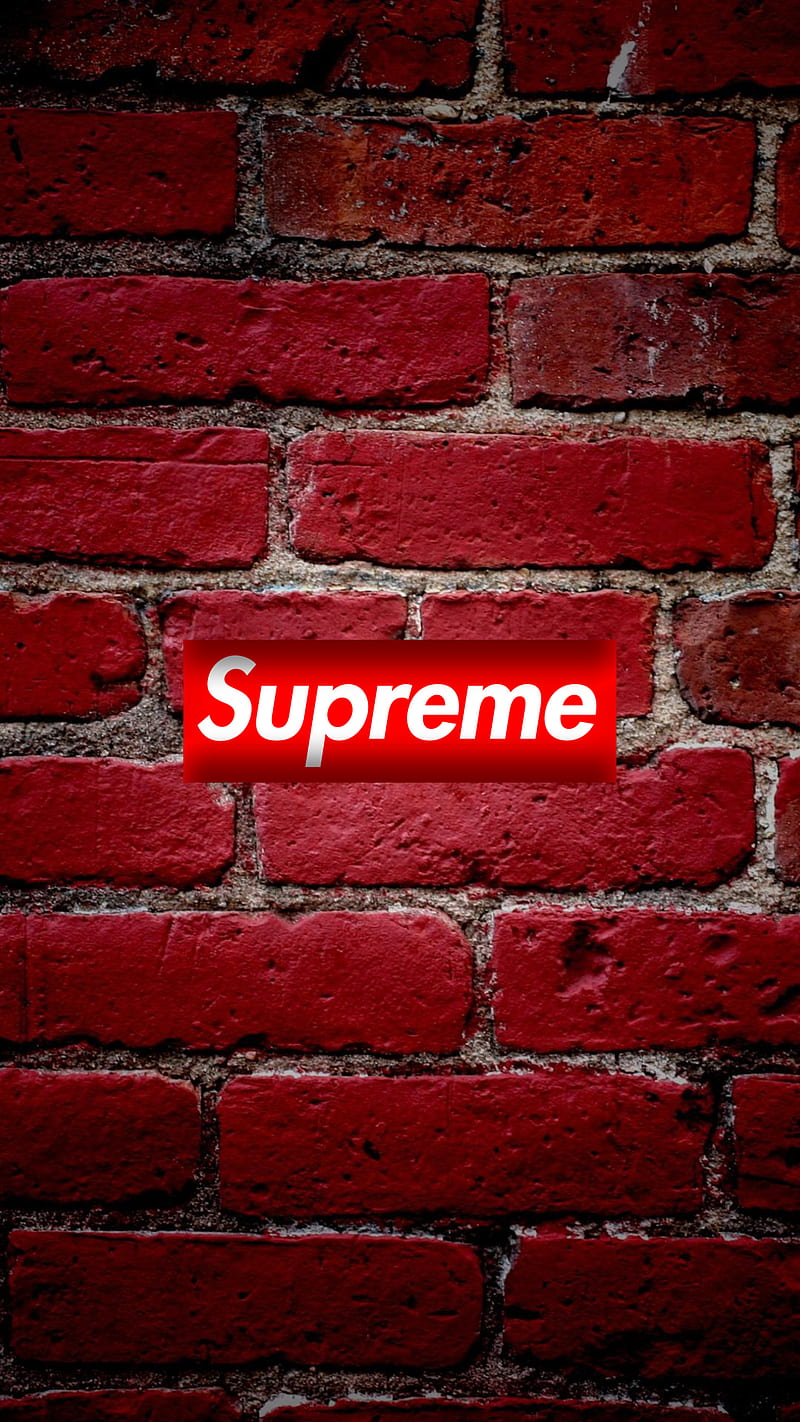Supreme Wall, brands, brick, hypebeast, logos, minimal, red, HD phone wallpaper