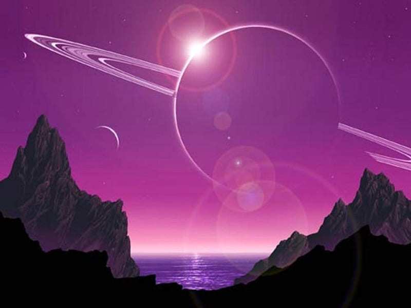 Space, mountain, ring, purple, HD wallpaper