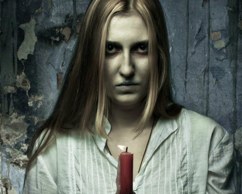 Creepy Look, goth, candle, look, dark, woman, HD wallpaper