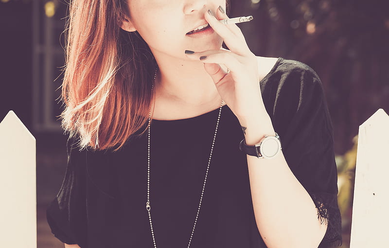 woman smoking beside white fence, HD wallpaper