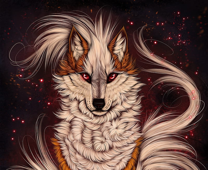 Fantastic wolf, fantasy, wolf, myarukawolf, luminos, brown, lup, HD wallpaper
