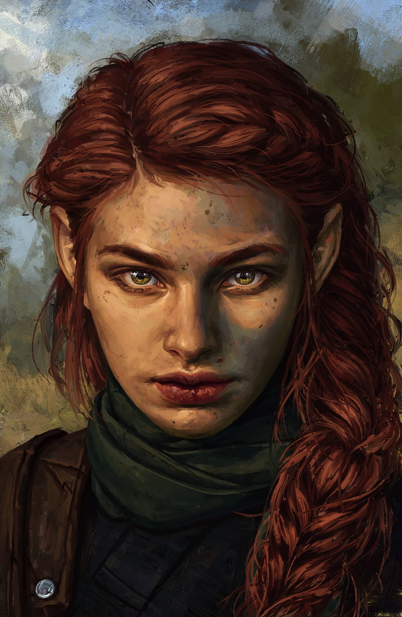 artwork, fantasy art, fantasy girl, women, redhead, braids, face, HD phone wallpaper