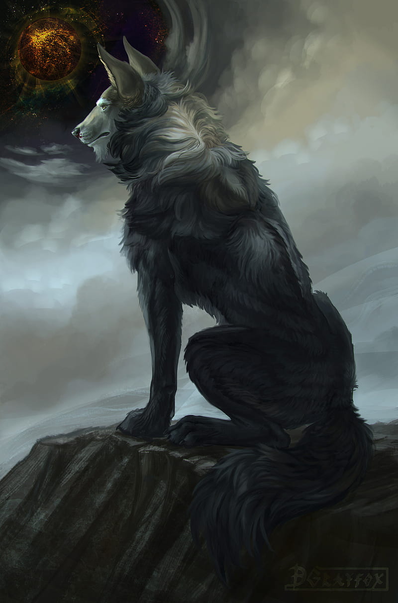 wolf, art, fantasy, predator, beast, HD phone wallpaper
