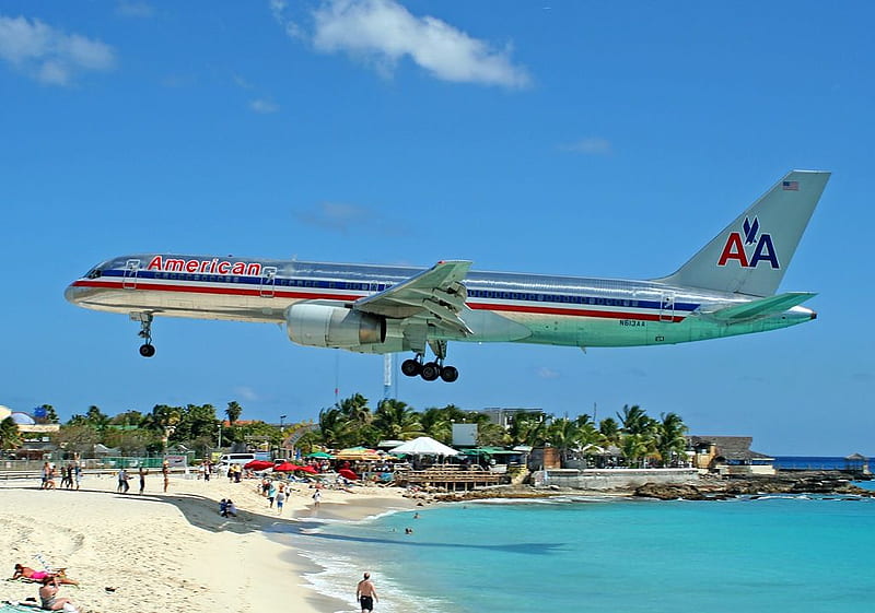 St Maarten Landing, island, landing aircraft, st maarten, caribbean, HD wallpaper