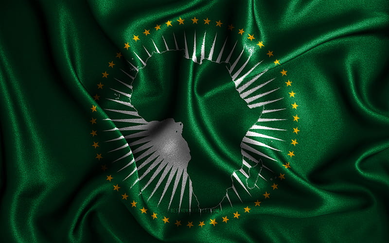 African Union flag silk wavy flags, African countries, national symbols, Flag of African Union, fabric flags, 3D art, African Union, Africa, African Union 3D flag, HD wallpaper