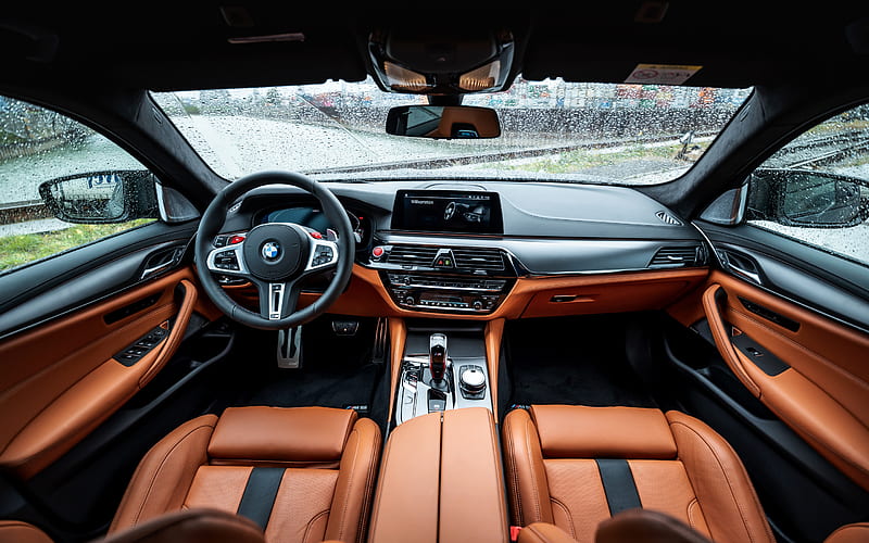 2019, BMW M5, interior, new M5, inside view, tuning M5, brown leather interior, M5 Manhart, F90, German cars, BMW, HD wallpaper