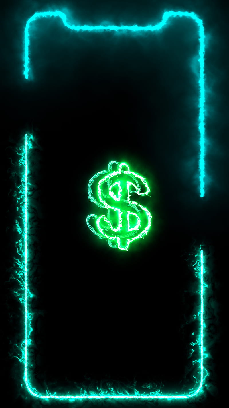 Doller Frame Still, amoled oled black background, cash, flame, glowing, iframes frame frames glowing neon boarder line popular trending new iphone apple high quality live, money, neon, sign, usd, HD phone wallpaper