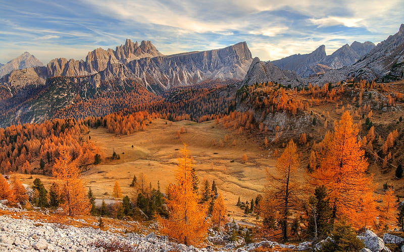 Dolomites autumn, mountains, Italy, Europe, HD wallpaper