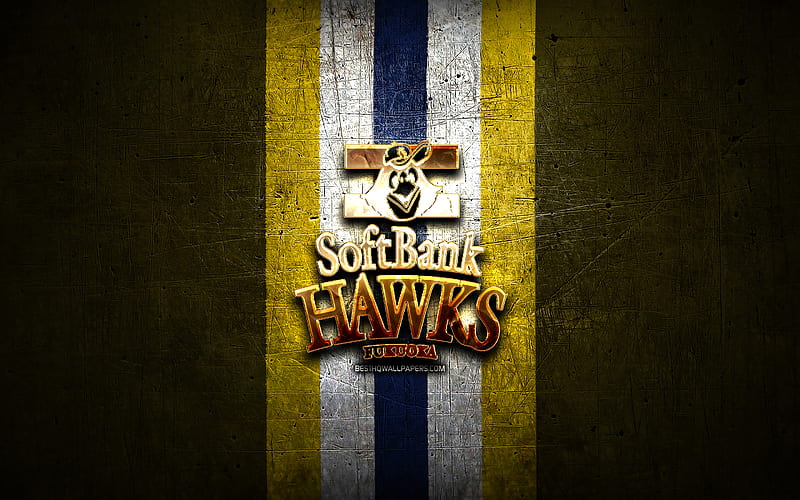Fukuoka Softbank Hawks Golden Logo Npb Yellow Metal Background Japanese Baseball Team Hd Wallpaper Peakpx