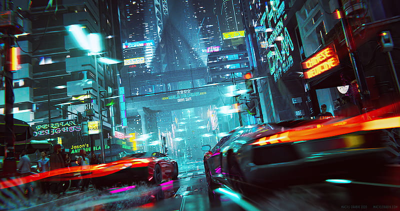 Neon Cyberpunk City Car Racing , neon, cyberpunk, city, artist, artwork, digital-art, artstation, HD wallpaper