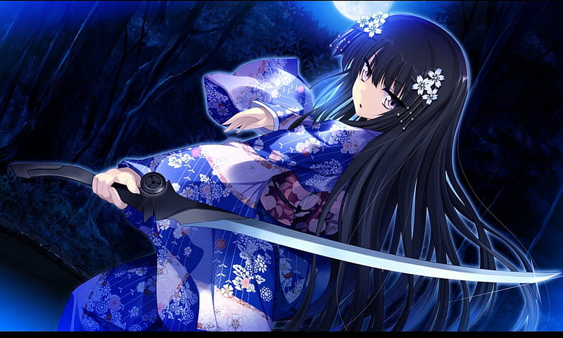 anime girl with katana and kimono