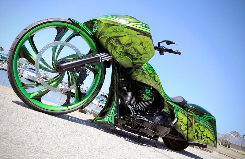 Green Monster, Bagger, Bike, Custom, Green, HD wallpaper