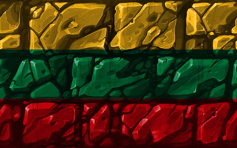 Lithuanian flag, brickwall European countries, national symbols, Flag of Lithuania, creative, Lithuania, Europe, Lithuania 3D flag, HD wallpaper
