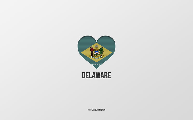 I Love Delaware, American States, gray background, Delaware State, USA, Delaware flag heart, favorite cities, Love Delaware, HD wallpaper