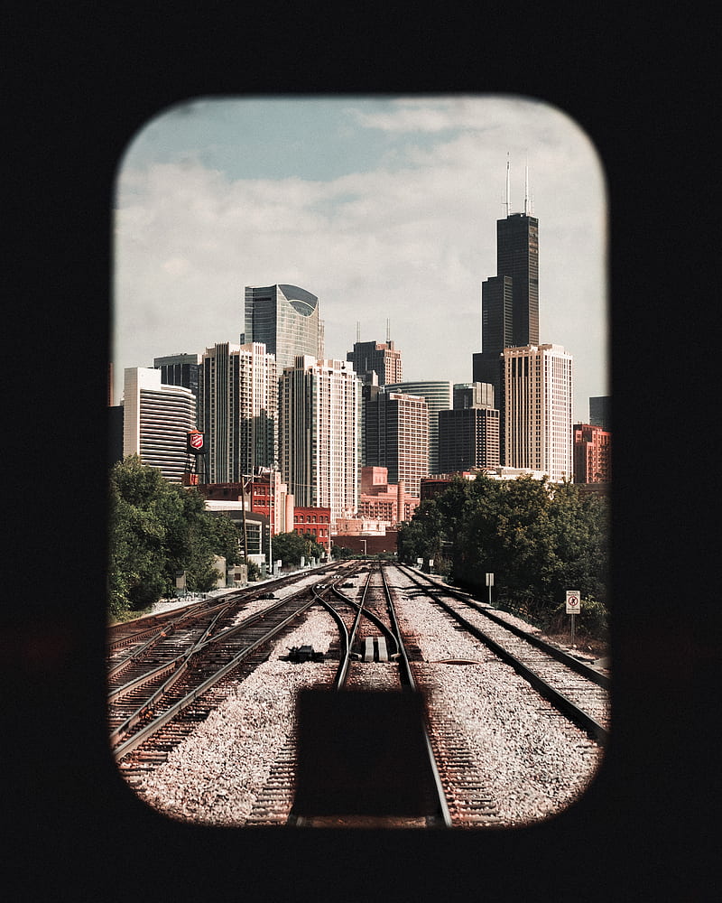 rails, railway, city, buildings, architecture, HD phone wallpaper