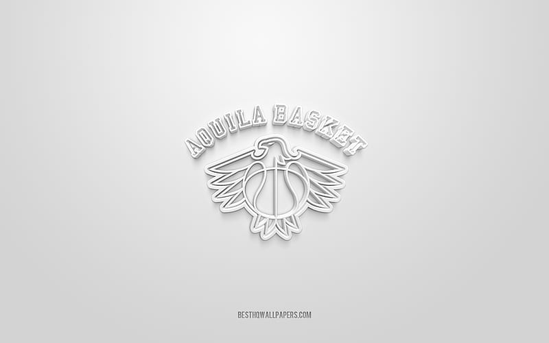 Aquila Basket Trento, creative 3D logo, white background, 3d emblem, Italian basketball club, LBA, Trent, Trentino, 3d art, basketball, Aquila Basket Trento 3d logo, HD wallpaper