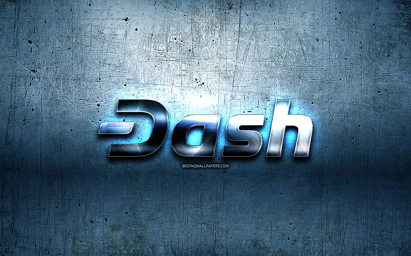 Dash metal logo, grunge, cryptocurrency, blue metal background, Dash, creative, Dash logo, HD wallpaper