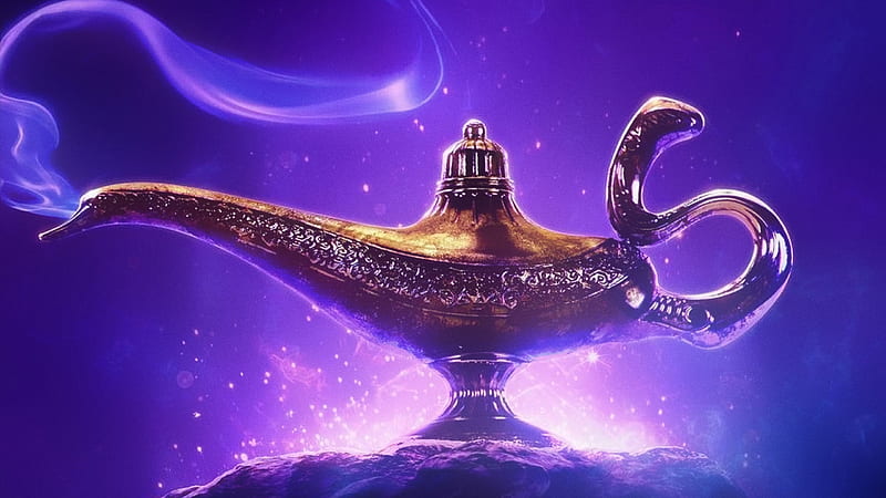 Aladdin 2019, purple, poster, aladdin, lamp, fantasy, disney, HD wallpaper