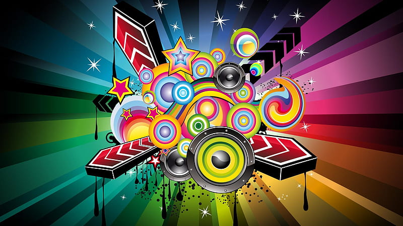 Music vector 4, Abstract, Speakers, 3D, Colourful, HD wallpaper