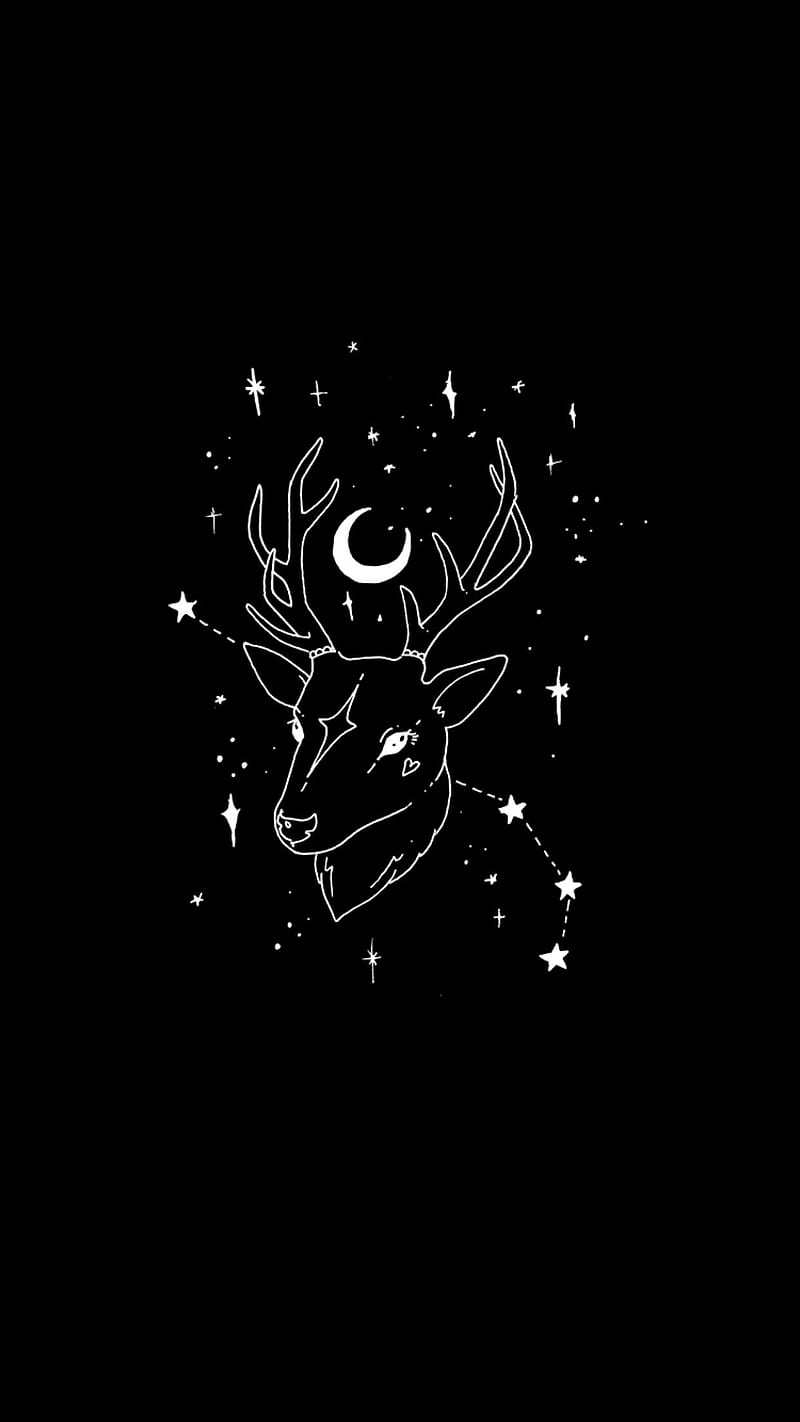 Wiccan deer, deer, moon, pagan, stars, wicca, wiccan, witch craft, witchcraft, HD phone wallpaper