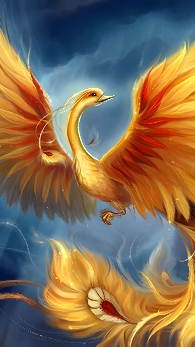 Phoenix Bird, Yellow Bird, art work, painting art, immortal bird, HD phone wallpaper