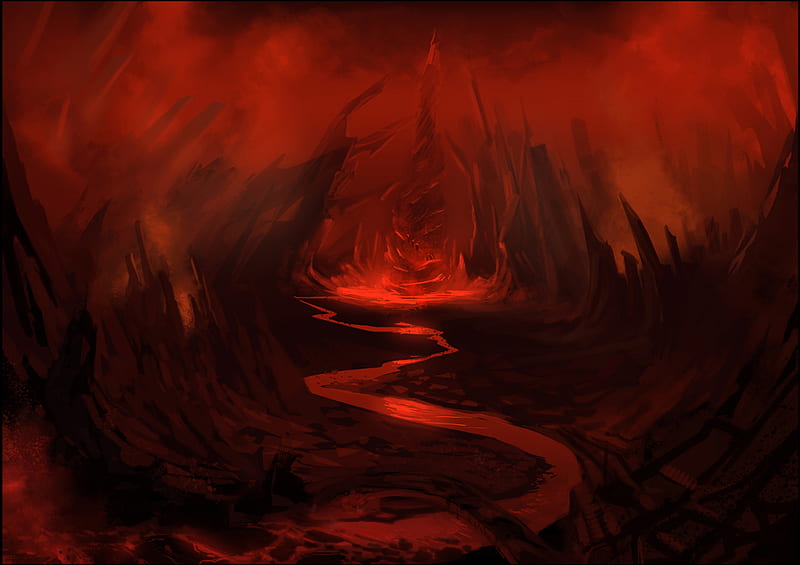 Inferno, fire, stalagmite, flames, cavern, hell, HD wallpaper